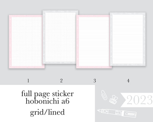 Grid & Lined |A6| Full Page Sticker |2023