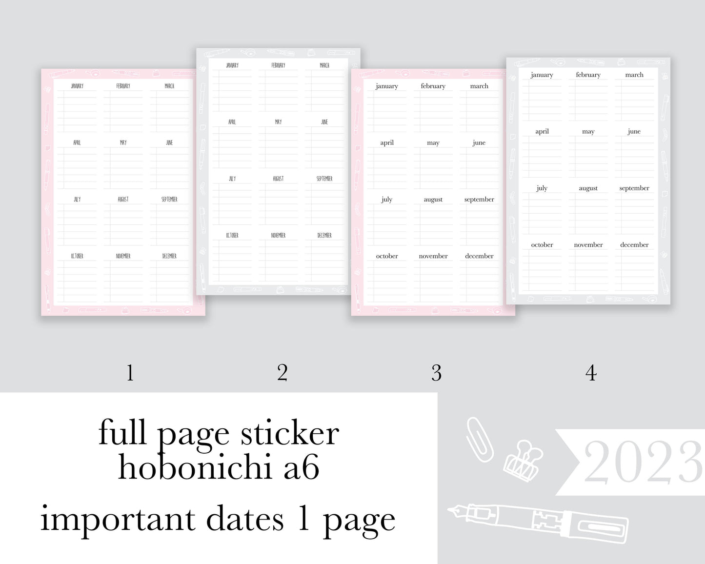 Important Dates |A6| Full Page Sticker |2023