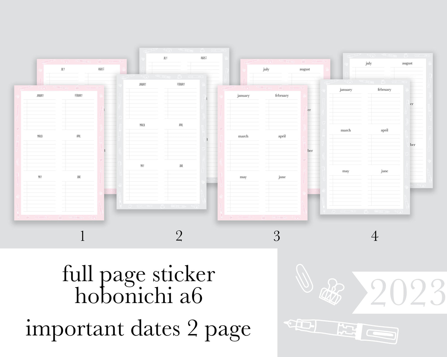 Important Dates 2 page |A6| Full Page Sticker |2023