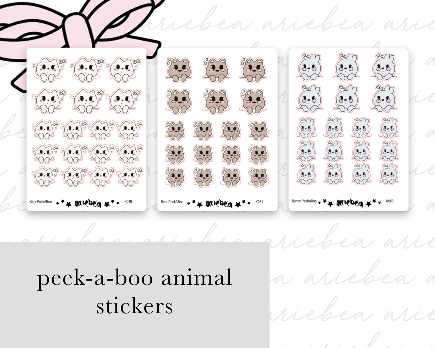 Peek-A-Boo Cat, Peek-A-Boo Bunny, Peek-A-Boo Bear Planner Stickers