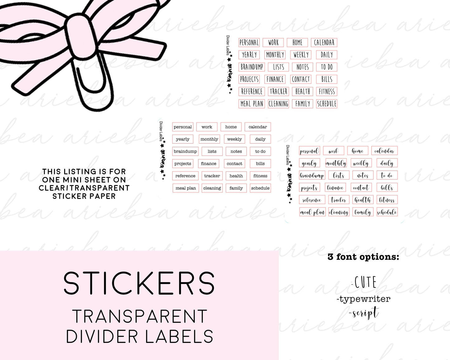 TRANSPARENT Divider Labels Mini Sheet Planner Stickers