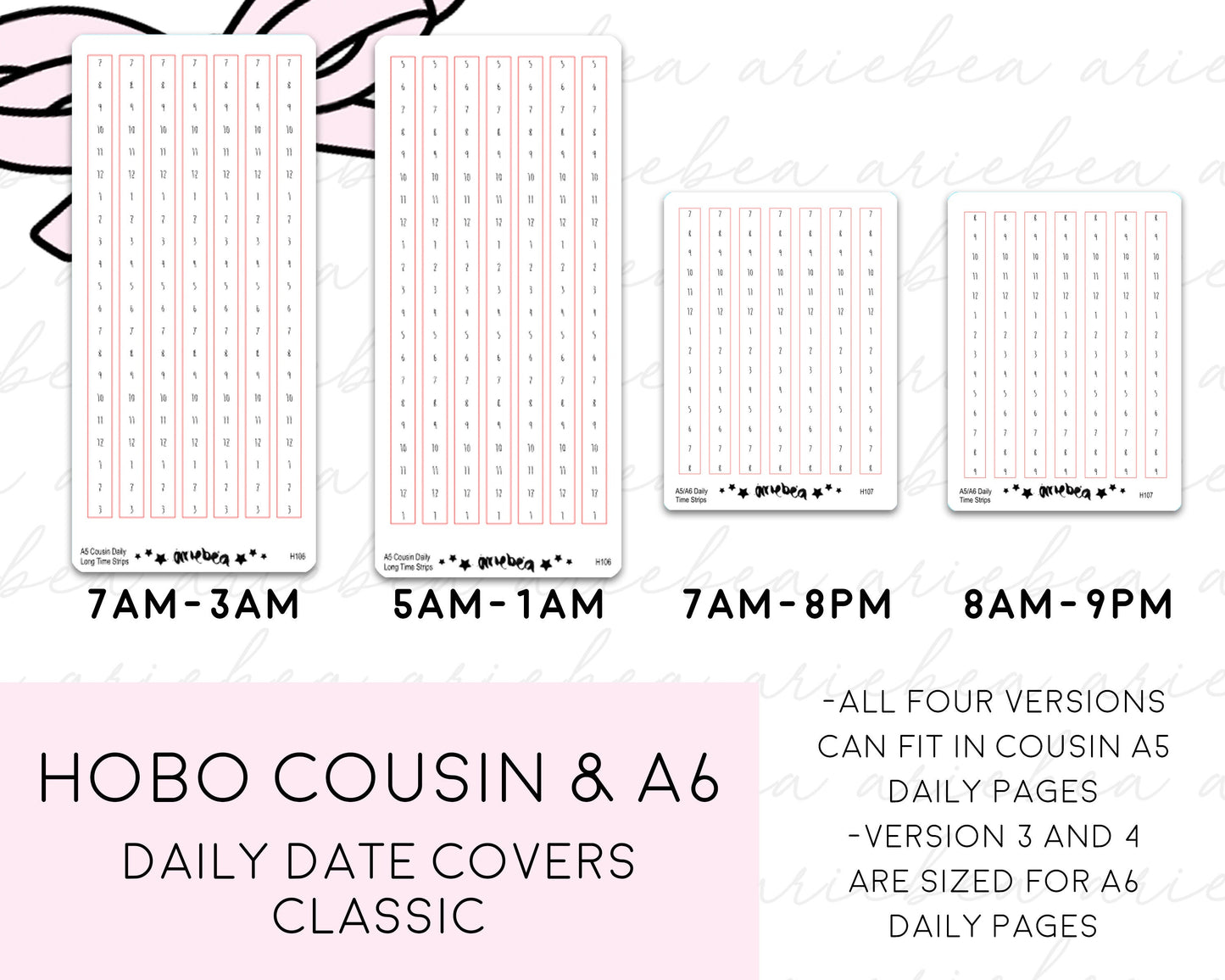 Hobonichi Cousin & Hobonichi A6 Original Daily Time Strips Planner Stickers
