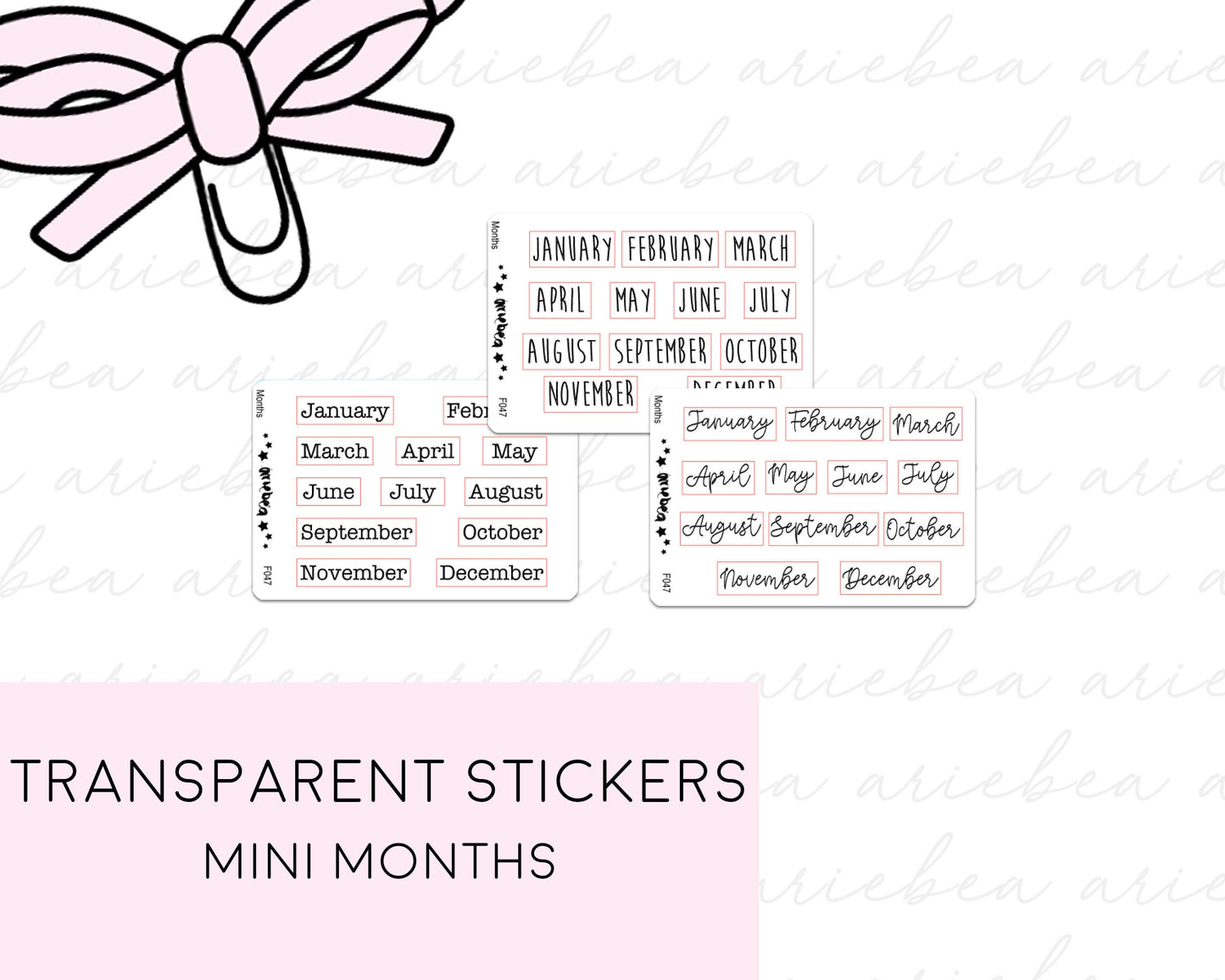 TRANSPARENT Mini Months Planner Stickers