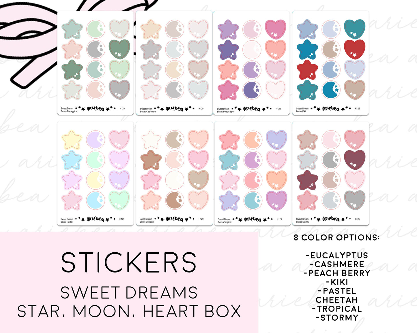 Hobonichi Cousin Weeks Heart, Moon, Star Boxes Sweet Dreams Planner Stickers