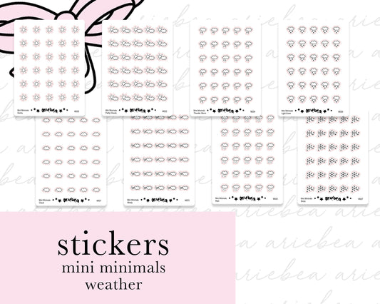 Weather, Sunny, Raining, Thunder, Cloudy, Snow, Windy Mini Minimals Doodle Planner Stickers