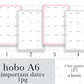 Important Dates One Page Hobonichi A6 Original Full Page Planner Stickers