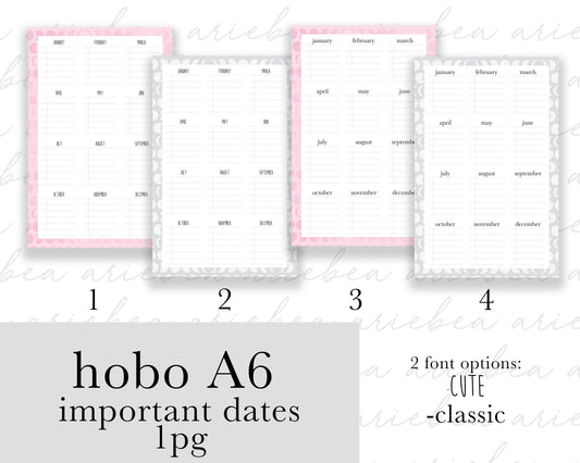 Important Dates One Page Hobonichi A6 Original Full Page Planner Stickers