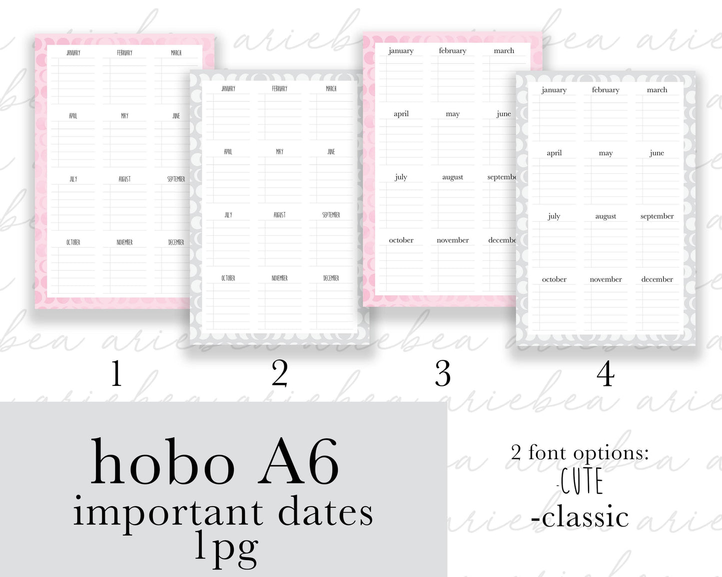 Important Dates One Page Hobonichi A6 Original Full Page Planner Stickers