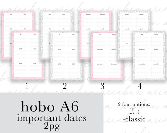 Important Dates Two Page Hobonichi A6 Original Full Page Planner Stickers