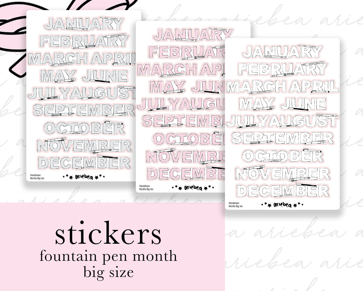 Handdrawn Fountain Pen Monthly BIG Planner Stickers
