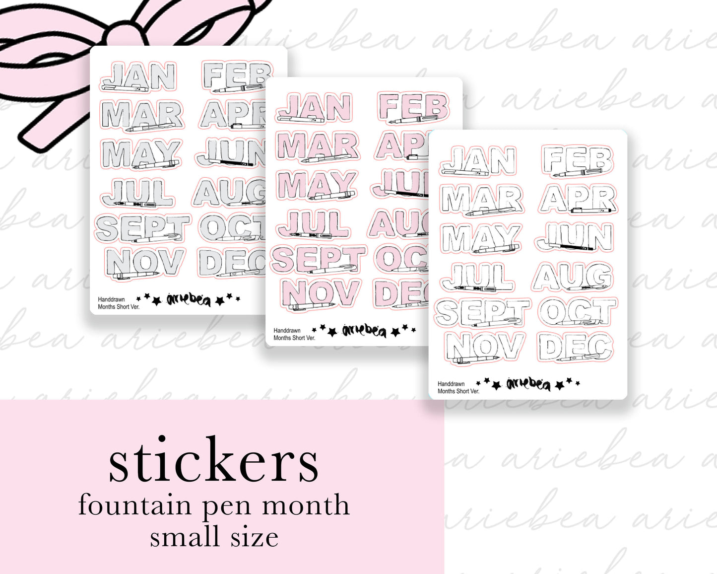 Handdrawn Fountain Pen Monthly Small Planner Stickers