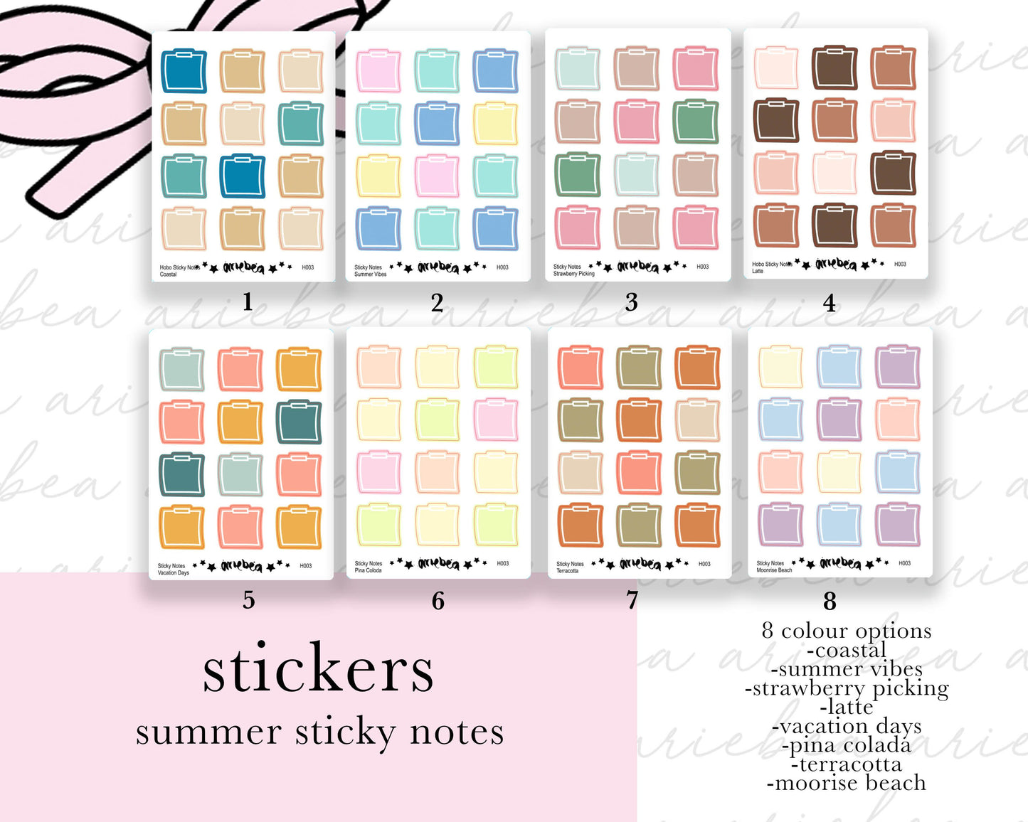 Summer Hobonichi Sticky Note Functional Box Planner Stickers