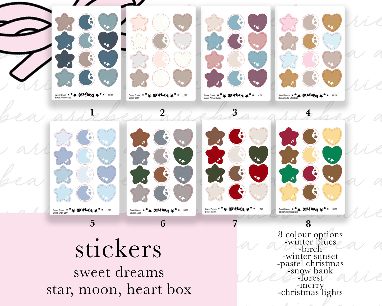 Winter Hobonichi Cousin Weeks Heart, Moon, Star Box Planner Stickers