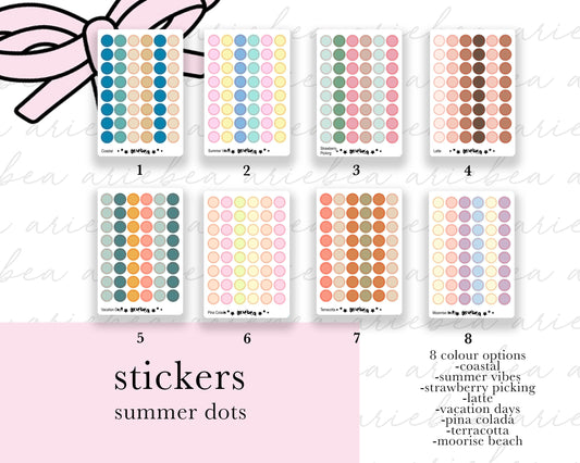 Summer Functional Circle Dots Mini Sheet Planner Stickers
