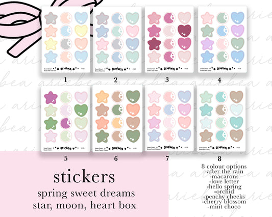 Spring Hobonichi Cousin Weeks Heart, Moon, Star Box Planner Stickers