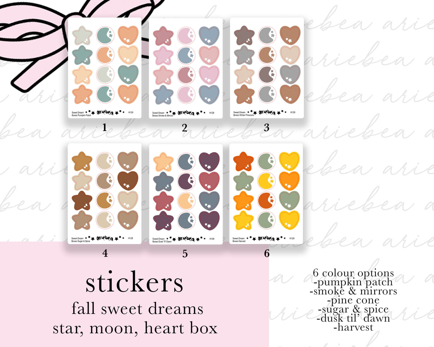Fall Hobonichi Cousin Weeks Heart, Moon, Star Box Planner Stickers