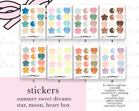 Summer Hobonichi Cousin Weeks Heart, Moon, Star Box Planner Stickers